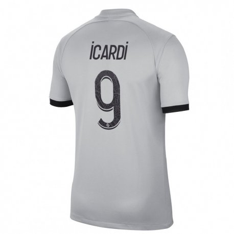 Kandiny Kinder Mauro Icardi #9 Grau Auswärtstrikot Trikot 2022/23 T-shirt