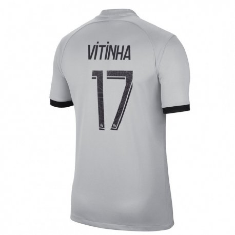 Kandiny Kinder Vitinha #17 Grau Auswärtstrikot Trikot 2022/23 T-shirt