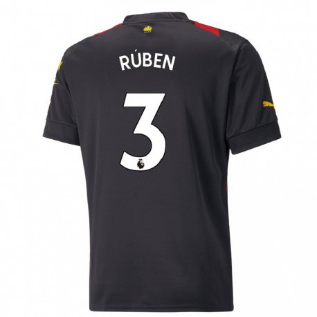 Kandiny Kinder Ruben Dias #3 Schwarz Rot Auswärtstrikot Trikot 2022/23 T-shirt