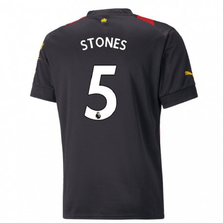 Kandiny Kinder John Stones #5 Schwarz Rot Auswärtstrikot Trikot 2022/23 T-shirt