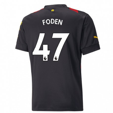 Kandiny Kinder Phil Foden #47 Schwarz Rot Auswärtstrikot Trikot 2022/23 T-shirt