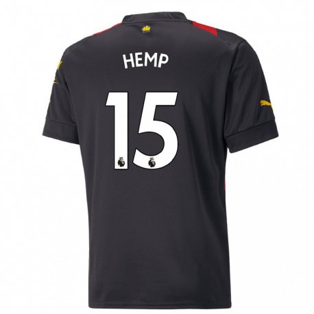 Kandiny Kinder Lauren Hemp #15 Schwarz Rot Auswärtstrikot Trikot 2022/23 T-shirt