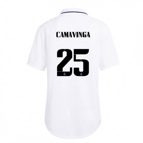 Kandiny Herren Eduardo Camavinga #25 Weiß Lila Heimtrikot Trikot 2022/23 T-shirt