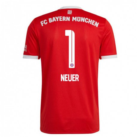 Kandiny Herren Manuel Neuer #1 Neonrot Weiß Heimtrikot Trikot 2022/23 T-shirt