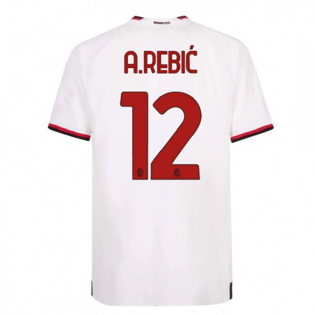 Kandiny Herren Ante Rebic #12 Weiß Rot Auswärtstrikot Trikot 2022/23 T-Shirt