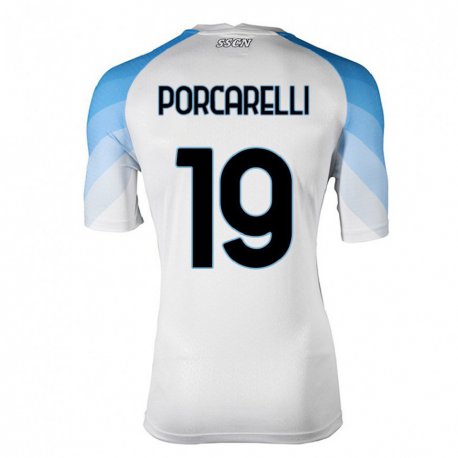 Kandiny Herren Maddelena Porcarelli #19 Weiß Himmelblau Auswärtstrikot Trikot 2022/23 T-Shirt