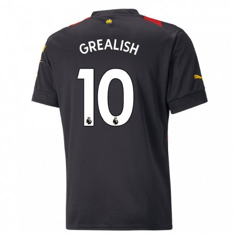 Kandiny Herren Jack Grealish #10 Schwarz Rot Auswärtstrikot Trikot 2022/23 T-shirt