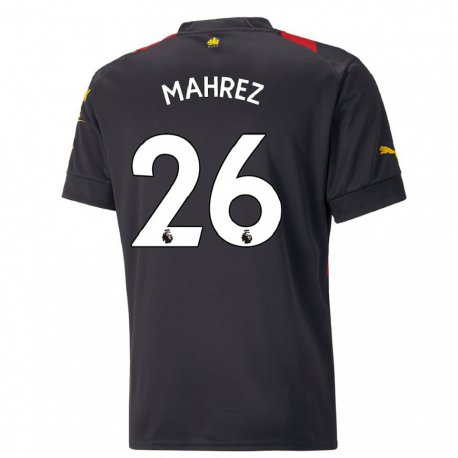 Kandiny Herren Riyad Mahrez #26 Schwarz Rot Auswärtstrikot Trikot 2022/23 T-shirt
