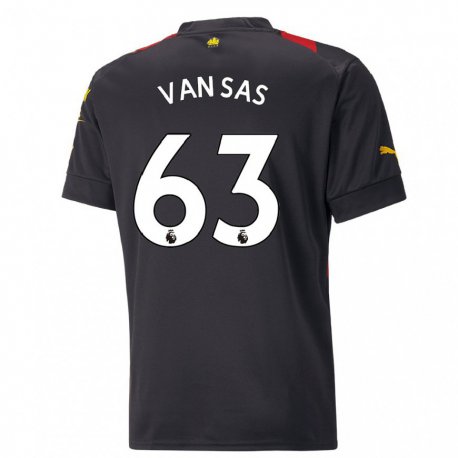Kandiny Herren Mikki Van Sas #63 Schwarz Rot Auswärtstrikot Trikot 2022/23 T-shirt