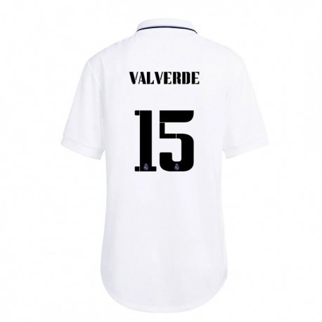Kandiny Damen Federico Valverde #15 Weiß Lila Heimtrikot Trikot 2022/23 T-shirt
