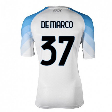 Kandiny Damen Francesco De Marco #37 Weiß Himmelblau Auswärtstrikot Trikot 2022/23 T-shirt