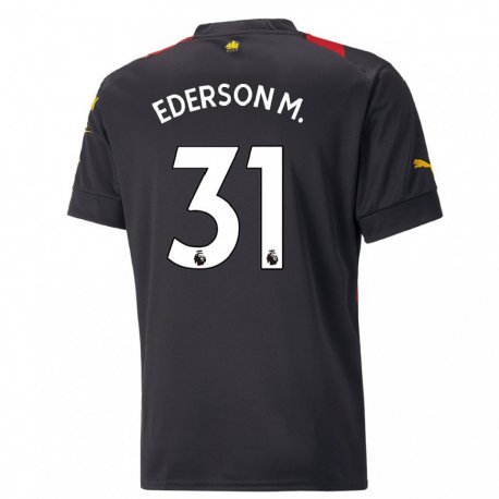 Kandiny Damen Ederson Moraes #31 Schwarz Rot Auswärtstrikot Trikot 2022/23 T-shirt