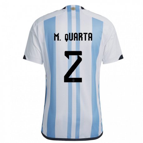 Kandiny Kinder Argentinische Lucas Martinez Quarta #2 Weiß Himmelblau Heimtrikot Trikot 22-24 T-shirt