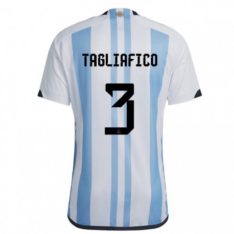 Kandiny Kinder Argentinische Nicolas Tagliafico #3 Weiß Himmelblau Heimtrikot Trikot 22-24 T-shirt