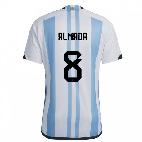 Kandiny Kinder Argentinische Thiago Almada #8 Weiß Himmelblau Heimtrikot Trikot 22-24 T-shirt