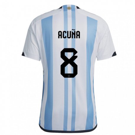 Kandiny Kinder Argentinische Marcos Acuna #8 Weiß Himmelblau Heimtrikot Trikot 22-24 T-shirt
