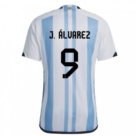 Kandiny Kinder Argentinische Julian Alvarez #9 Weiß Himmelblau Heimtrikot Trikot 22-24 T-shirt
