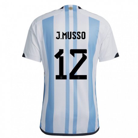 Kandiny Kinder Argentinische Juan Musso #12 Weiß Himmelblau Heimtrikot Trikot 22-24 T-shirt