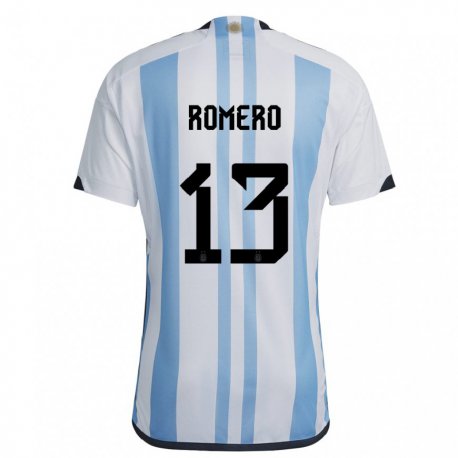 Kandiny Kinder Argentinische Cristian Romero #13 Weiß Himmelblau Heimtrikot Trikot 22-24 T-shirt