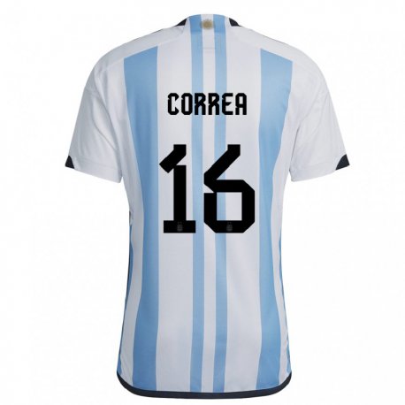 Kandiny Kinder Argentinische Angel Correa #16 Weiß Himmelblau Heimtrikot Trikot 22-24 T-shirt