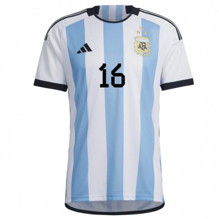 Kandiny Kinder Argentinische Marcos Rojo #16 Weiß Himmelblau Heimtrikot Trikot 22-24 T-shirt