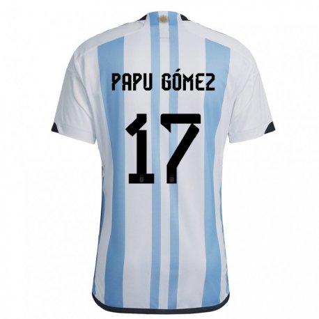 Kandiny Kinder Argentinische Papu Gomez #17 Weiß Himmelblau Heimtrikot Trikot 22-24 T-shirt