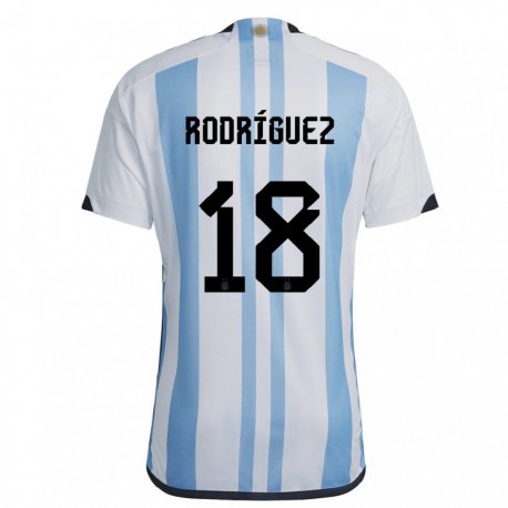 Kandiny Kinder Argentinische Guido Rodriguez #18 Weiß Himmelblau Heimtrikot Trikot 22-24 T-shirt