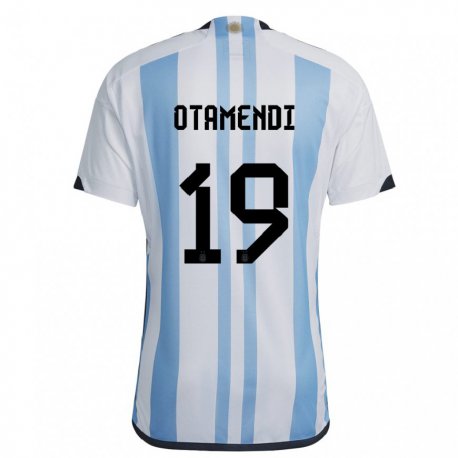 Kandiny Kinder Argentinische Nicolas Otamendi #19 Weiß Himmelblau Heimtrikot Trikot 22-24 T-shirt