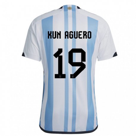 Kandiny Kinder Argentinische Sergio Aguero #19 Weiß Himmelblau Heimtrikot Trikot 22-24 T-shirt