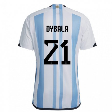 Kandiny Kinder Argentinische Paulo Dybala #21 Weiß Himmelblau Heimtrikot Trikot 22-24 T-shirt