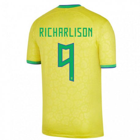 Kandiny Kinder Brasilianische Richarlison #9 Gelb Heimtrikot Trikot 22-24 T-shirt