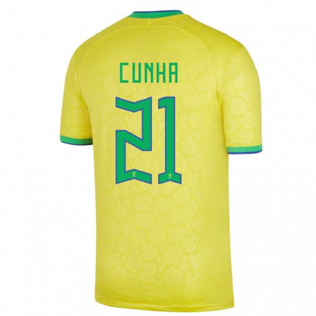 Kandiny Kinder Brasilianische Matheus Cunha #21 Gelb Heimtrikot Trikot 22-24 T-shirt