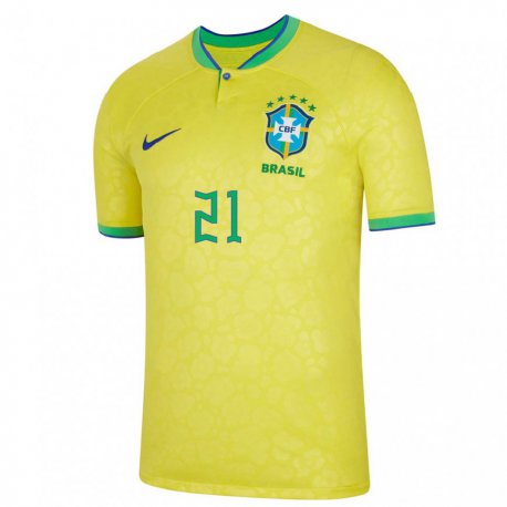 Kandiny Kinder Brasilianische Matheus Cunha #21 Gelb Heimtrikot Trikot 22-24 T-shirt