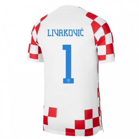 Kandiny Kinder Kroatische Dominik Livakovic #1 Rot-weiss Heimtrikot Trikot 22-24 T-shirt