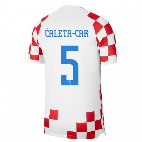 Kandiny Kinder Kroatische Duje Caleta Car #5 Rot-weiss Heimtrikot Trikot 22-24 T-shirt