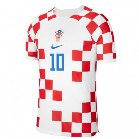 Kandiny Kinder Kroatische Luka Modric #10 Rot-weiss Heimtrikot Trikot 22-24 T-shirt
