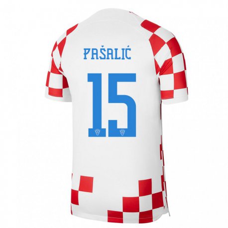 Kandiny Kinder Kroatische Mario Pasalic #15 Rot-weiss Heimtrikot Trikot 22-24 T-shirt
