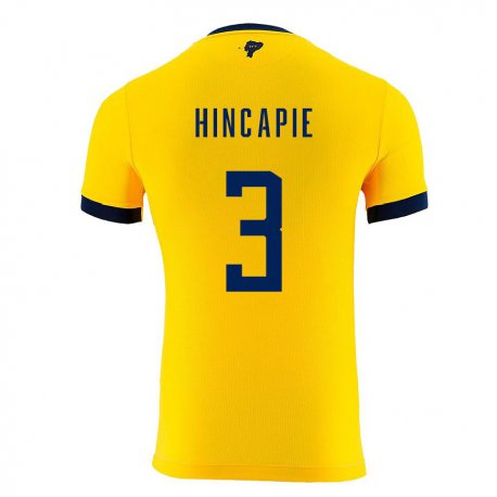 Kandiny Kinder Ecuadorianische Piero Hincapie #3 Gelb Heimtrikot Trikot 22-24 T-shirt
