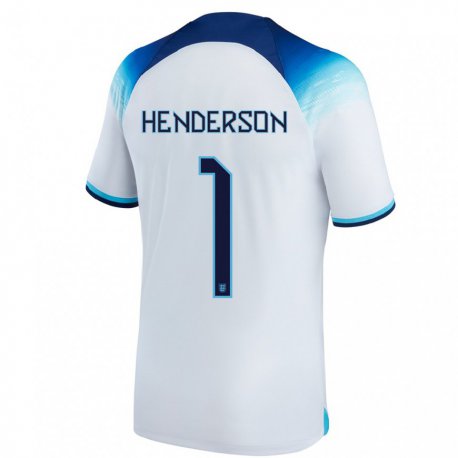 Kandiny Kinder Englische Dean Henderson #1 Weiß Blau Heimtrikot Trikot 22-24 T-shirt