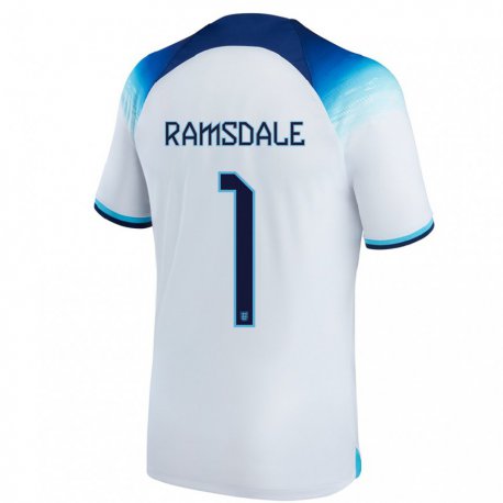 Kandiny Kinder Englische Aaron Ramsdale #1 Weiß Blau Heimtrikot Trikot 22-24 T-shirt