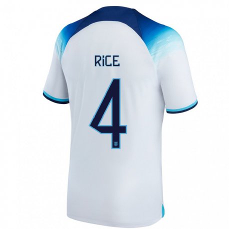 Kandiny Kinder Englische Declan Rice #4 Weiß Blau Heimtrikot Trikot 22-24 T-shirt