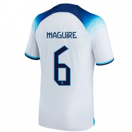 Kandiny Kinder Englische Harry Maguire #6 Weiß Blau Heimtrikot Trikot 22-24 T-shirt