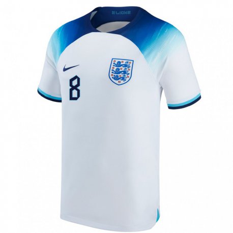 Kandiny Kinder Englische Jordan Henderson #8 Weiß Blau Heimtrikot Trikot 22-24 T-shirt