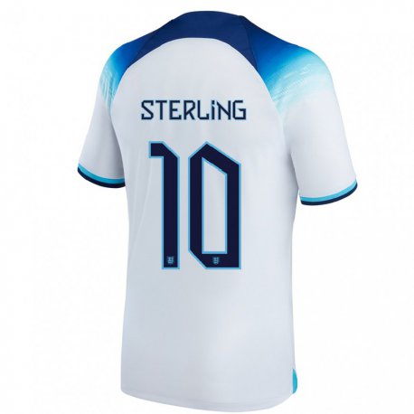 Kandiny Kinder Englische Raheem Sterling #10 Weiß Blau Heimtrikot Trikot 22-24 T-shirt