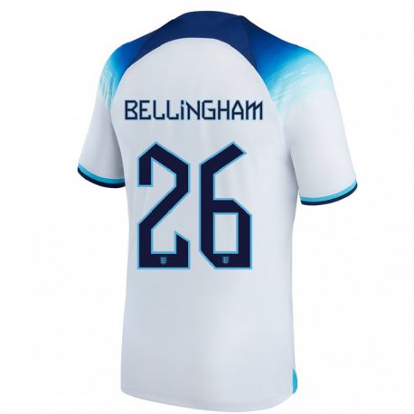 Kandiny Kinder Englische Jude Bellingham #26 Weiß Blau Heimtrikot Trikot 22-24 T-shirt