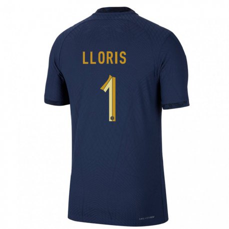 Kandiny Kinder Französische Hugo Lloris #1 Marineblau Heimtrikot Trikot 22-24 T-shirt