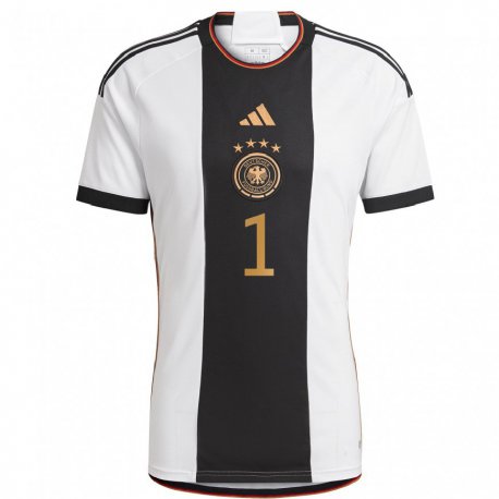 Kandiny Kinder Deutsche Manuel Neuer #1 Weiß Schwarz Heimtrikot Trikot 22-24 T-shirt
