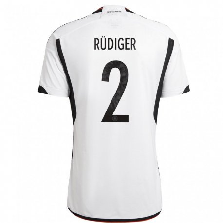 Kandiny Kinder Deutsche Antonio Rudiger #2 Weiß Schwarz Heimtrikot Trikot 22-24 T-shirt