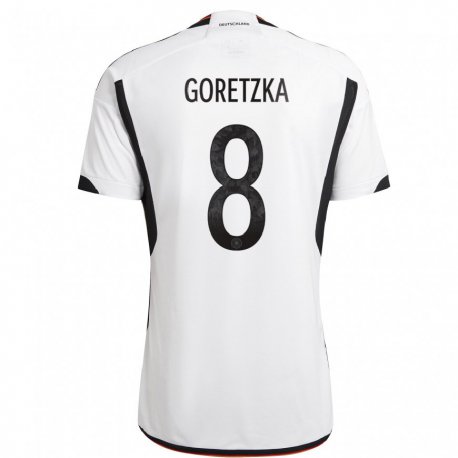Kandiny Kinder Deutsche Leon Goretzka #8 Weiß Schwarz Heimtrikot Trikot 22-24 T-shirt