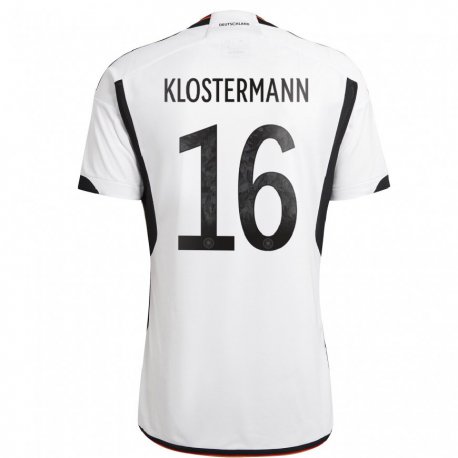 Kandiny Kinder Deutsche Lukas Klostermann #16 Weiß Schwarz Heimtrikot Trikot 22-24 T-shirt